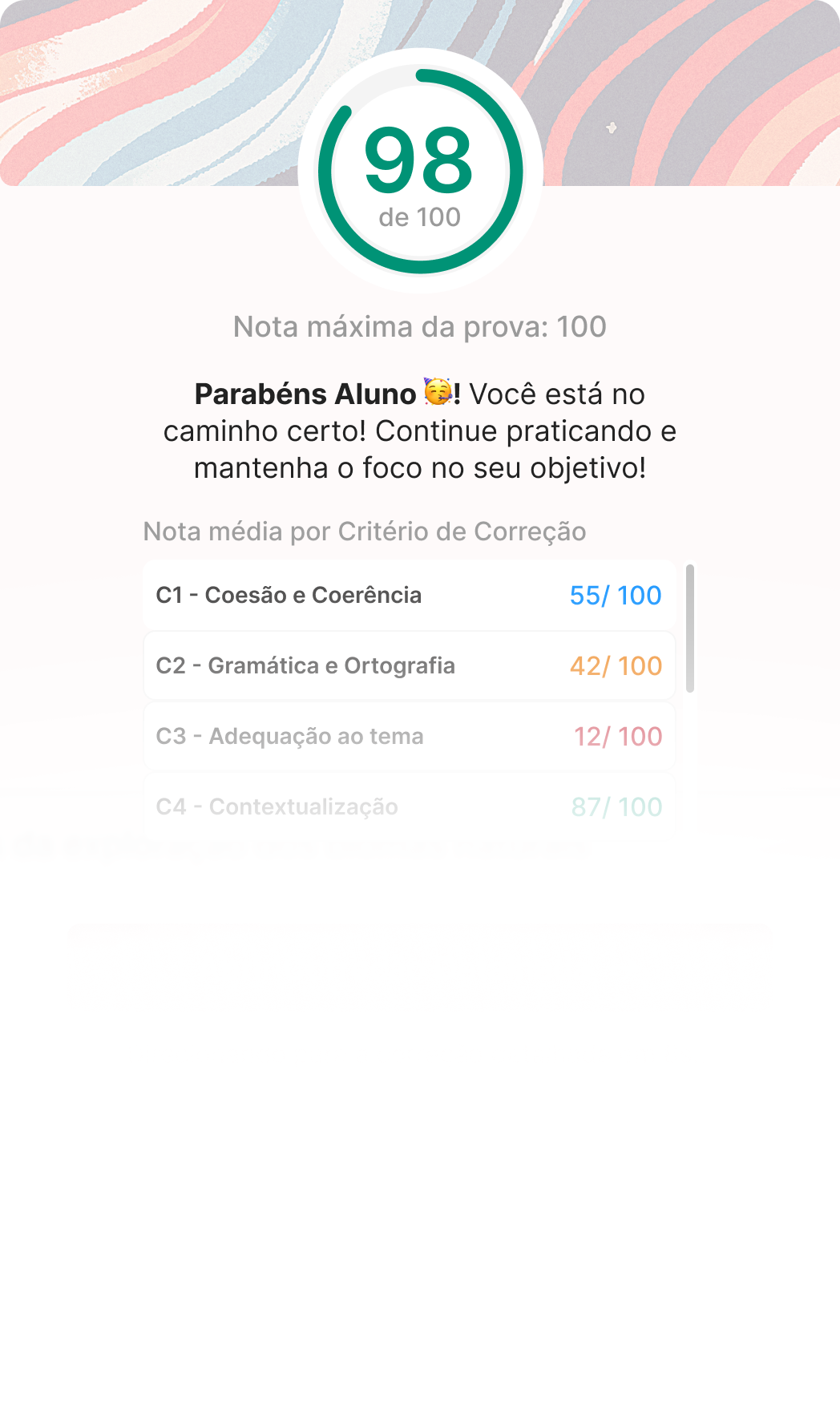 Exemplo de redação corrigida na plataforma RED